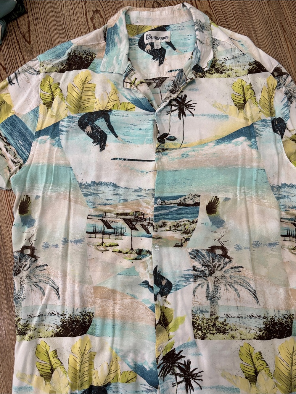 No Boundaries Aqua, Cream & Lime Tropical Camp Shirt